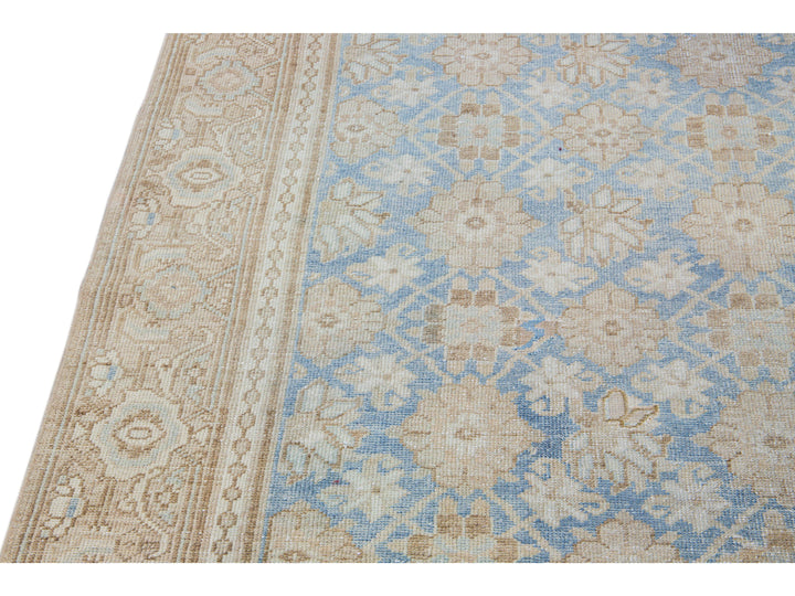 Antique Tabriz Persian Blue Handmade Floral Pattern Wool Rug