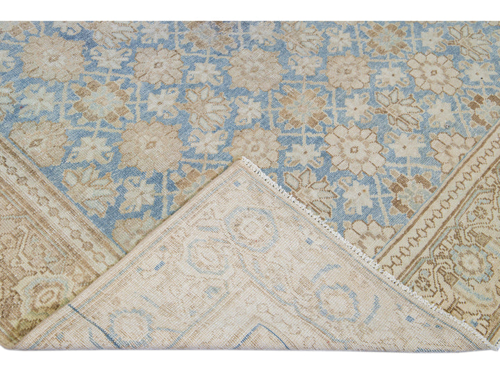 Antique Tabriz Persian Blue Handmade Floral Pattern Wool Rug