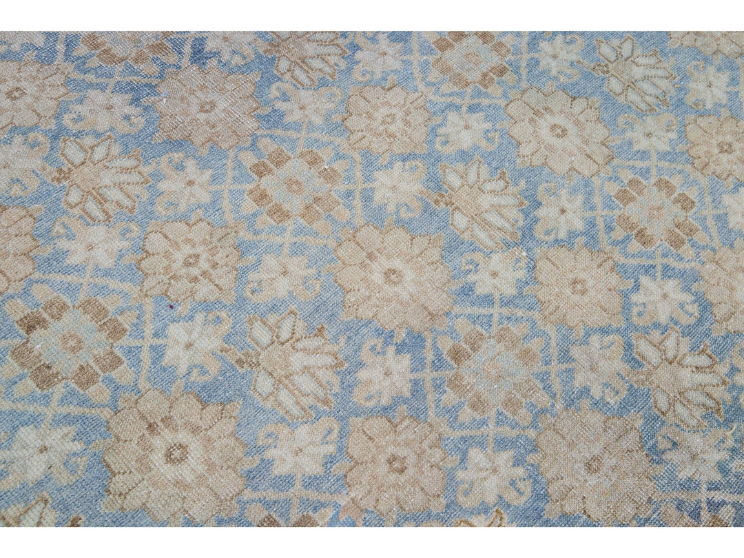 Antique Tabriz Persian Blue Handmade Floral Pattern Wool Rug