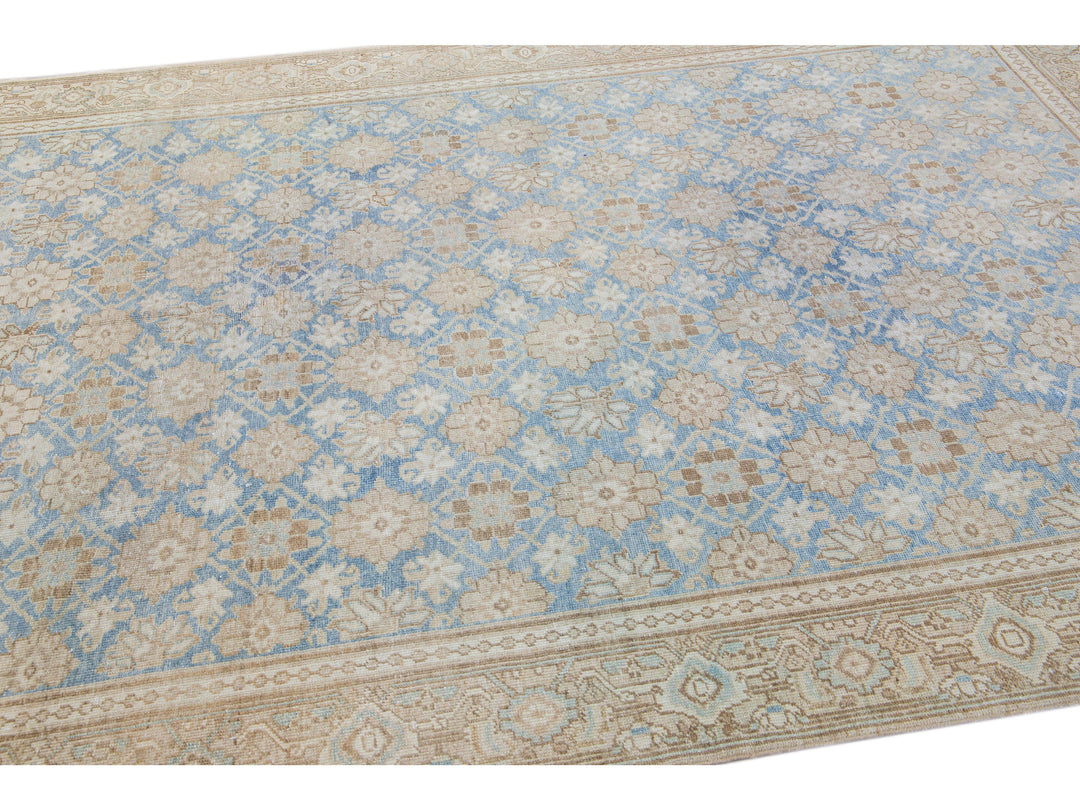 Antique Tabriz Persian Blue Handmade Floral Pattern Wool Rug