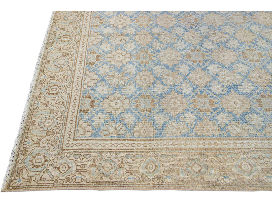 Antique Tabriz Persian Blue Handmade Floral Pattern Wool Rug