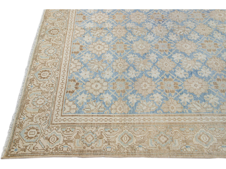 Antique Tabriz Persian Blue Handmade Floral Pattern Wool Rug