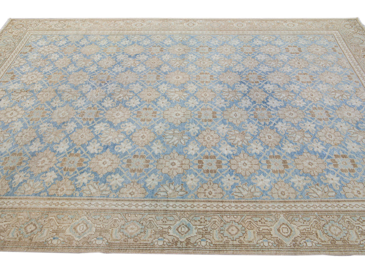 Antique Tabriz Persian Blue Handmade Floral Pattern Wool Rug