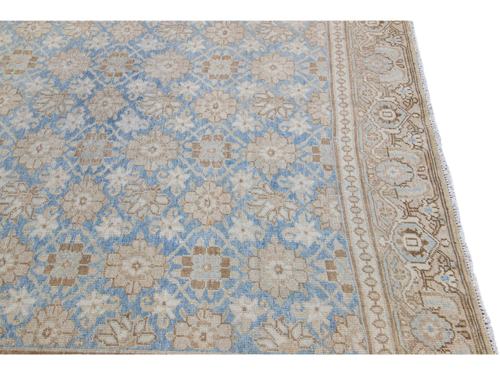 Antique Tabriz Persian Blue Handmade Floral Pattern Wool Rug