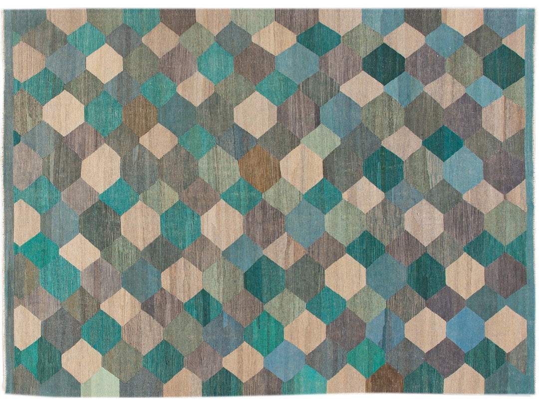 Contemporary Multicolor Kilim Flatweave Geometric Wool Rug