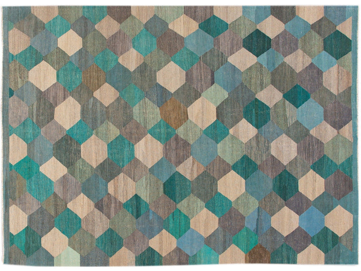 Contemporary Multicolor Kilim Flatweave Geometric Wool Rug