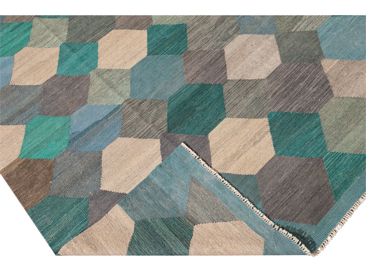 Contemporary Multicolor Kilim Flatweave Geometric Wool Rug