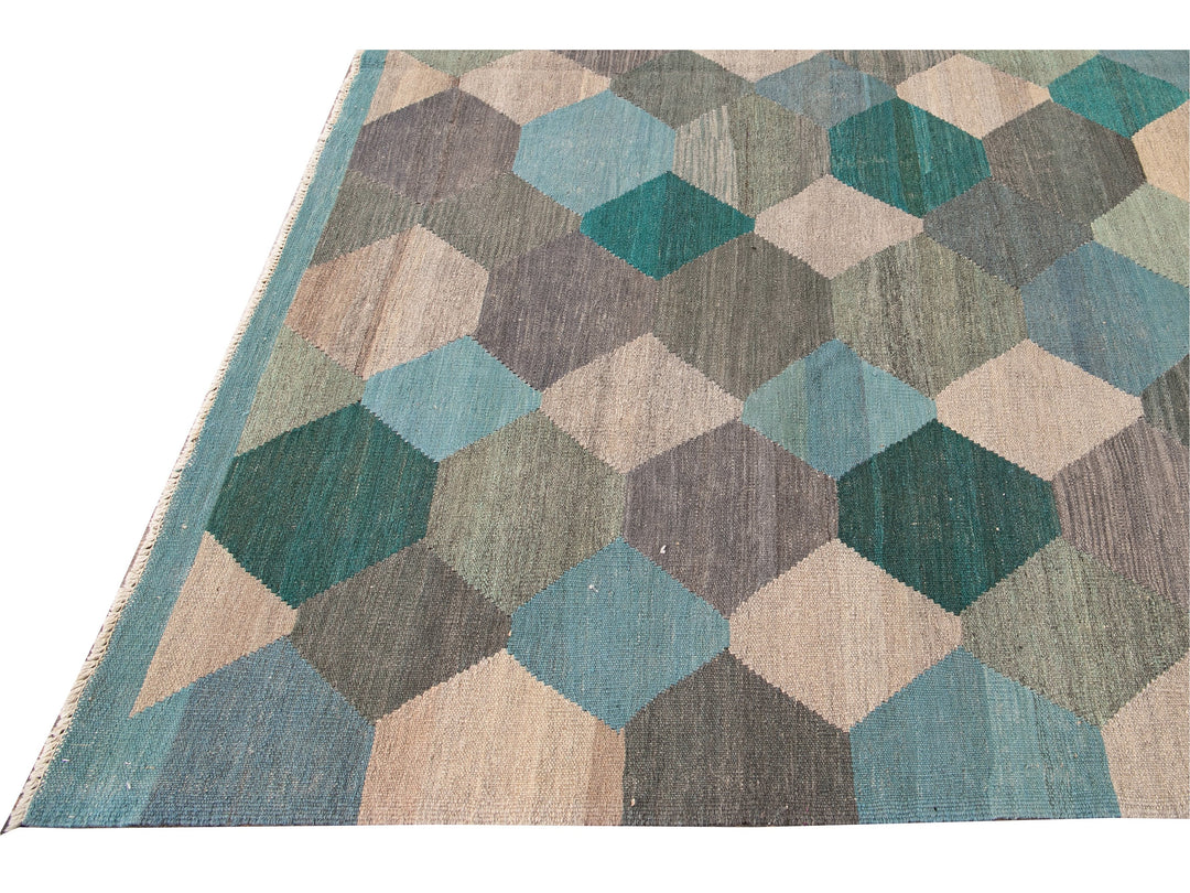 Contemporary Multicolor Kilim Flatweave Geometric Wool Rug