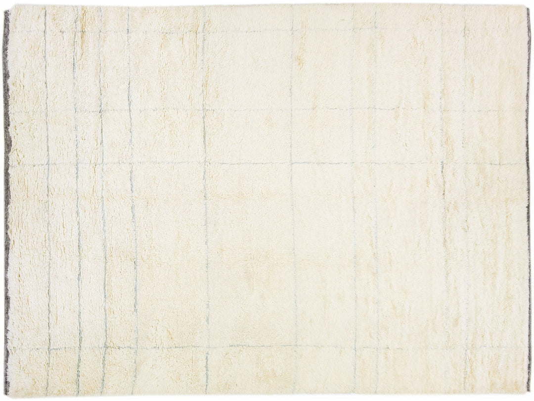 Modern Moroccan Style Ivory Handmade Wool Rug With Geometric Design