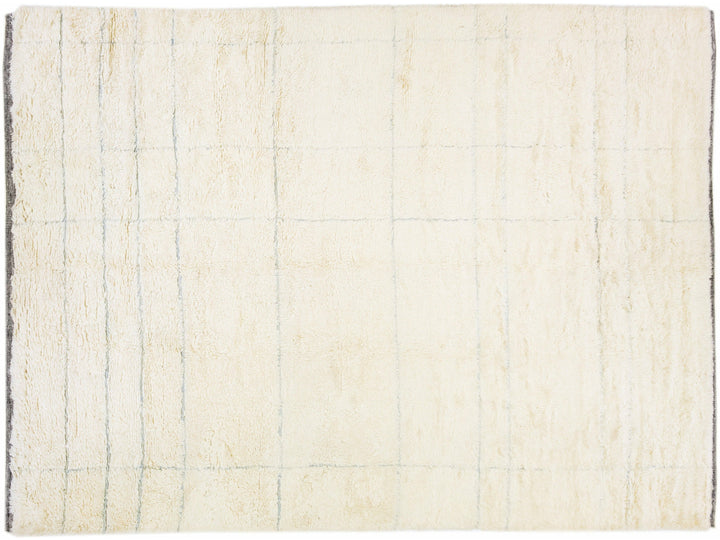 Modern Moroccan Style Ivory Handmade Wool Rug With Geometric Design