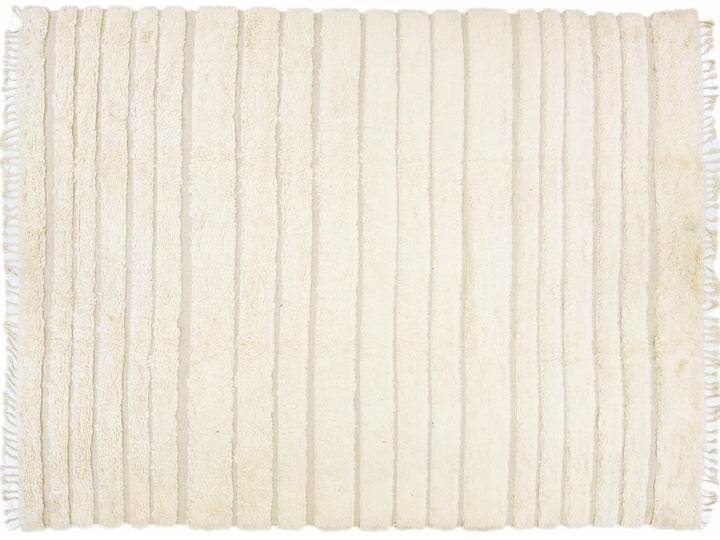 Modern Moroccan Style Handmade Beige Striped Wool Rug
