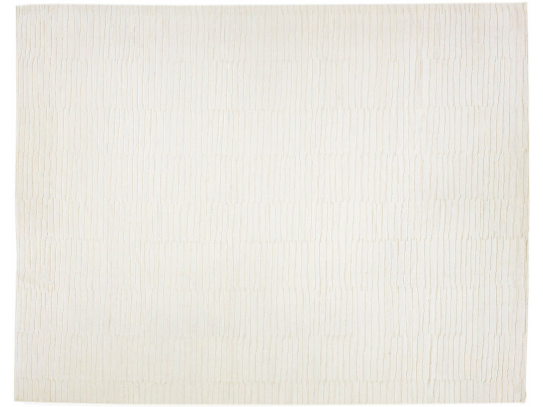 Modern Moroccan Style Handmade Striped Beige Wool Rug