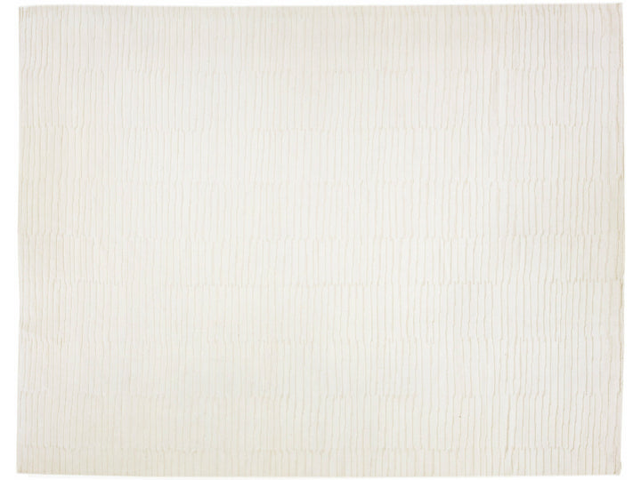 Modern Moroccan Style Handmade Striped Beige Wool Rug