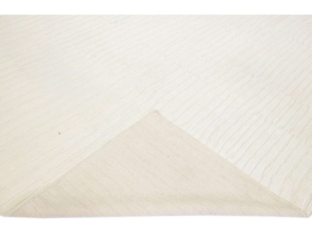 Modern Moroccan Style Handmade Striped Beige Wool Rug