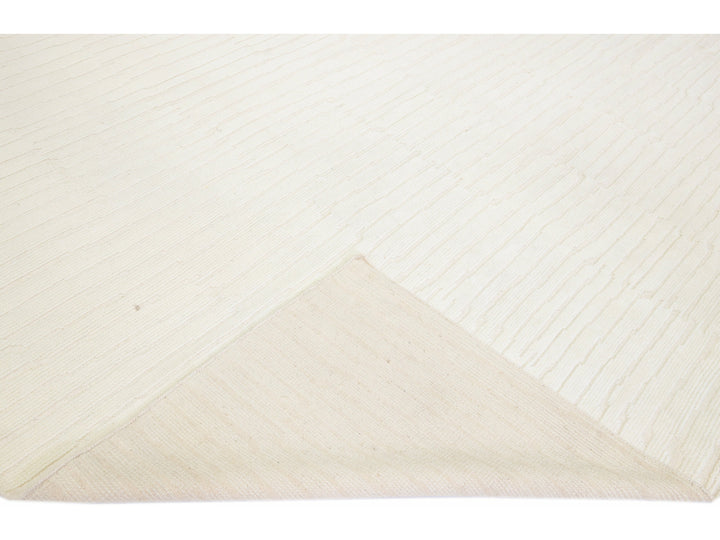Modern Moroccan Style Handmade Striped Beige Wool Rug