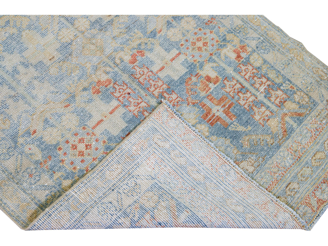 Vintage Malayer Handmade Medallion Floral Distressed Blue Wool Runner