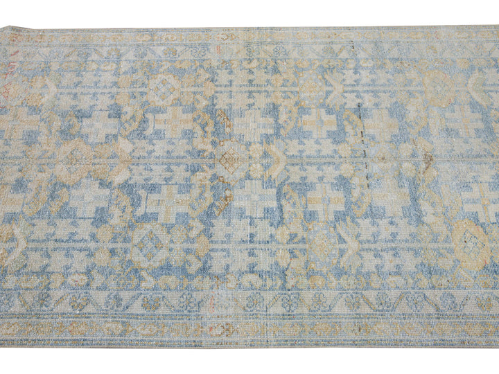 Vintage Malayer Handmade Medallion Floral Distressed Blue Wool Runner