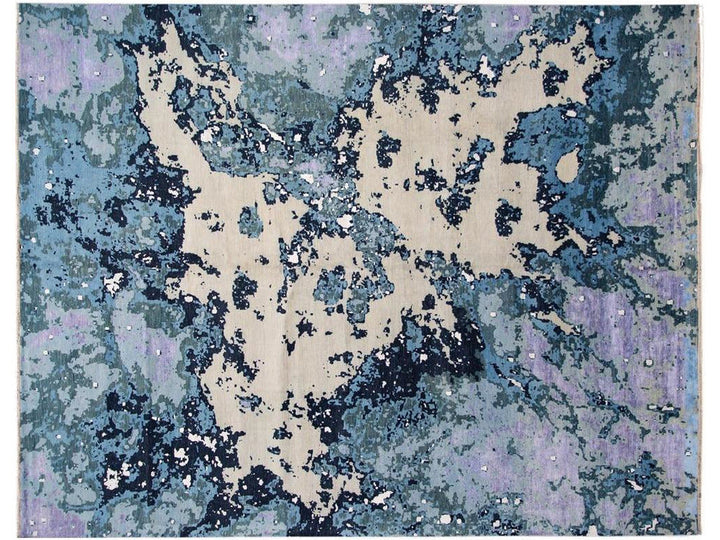 Modern Abstract Wool and Silk Rug 12 X 16