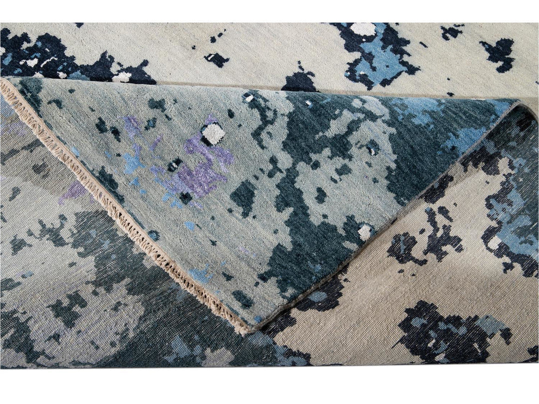 Modern Abstract Wool and Silk Rug 12 X 16