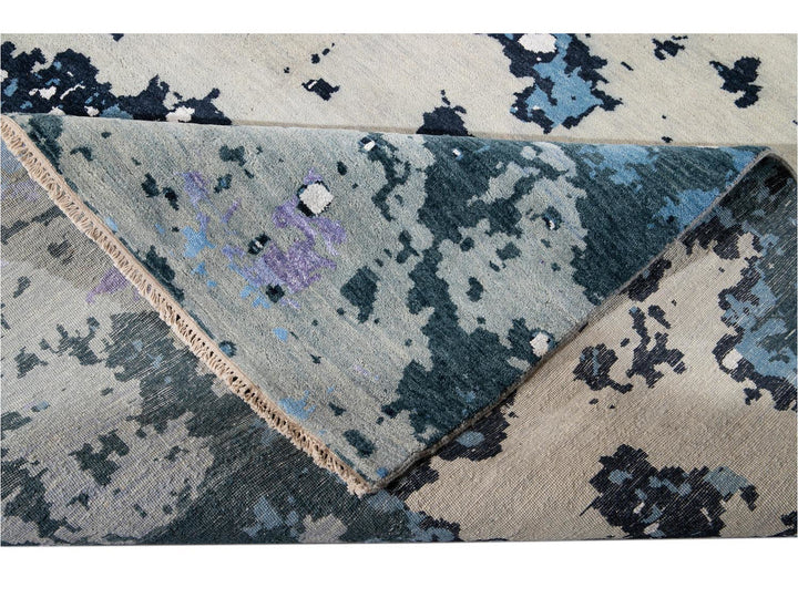 Modern Abstract Wool and Silk Rug 12 X 16