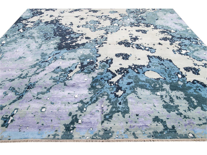 Modern Abstract Wool and Silk Rug 12 X 16