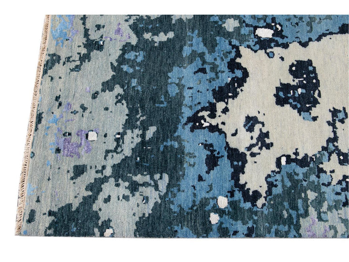 Modern Abstract Wool and Silk Rug 12 X 16