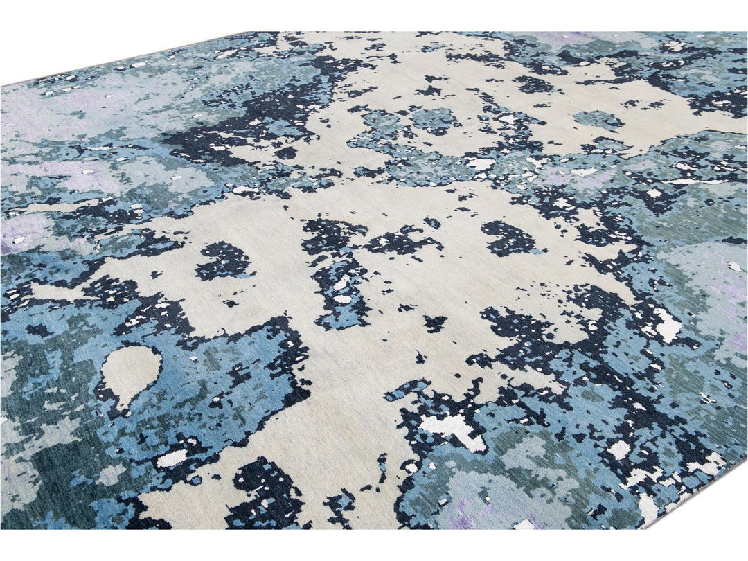 Modern Abstract Wool and Silk Rug 12 X 16