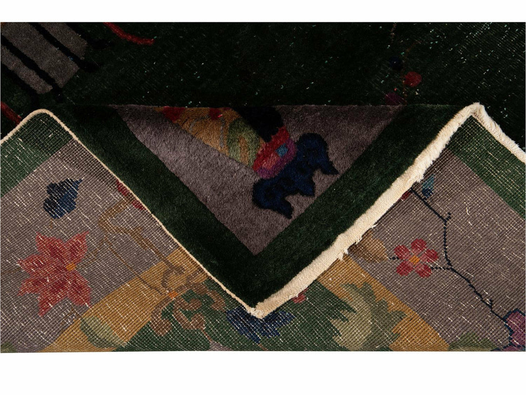 Antique Green Art Deco Chinese Wool Rug 8 X 10