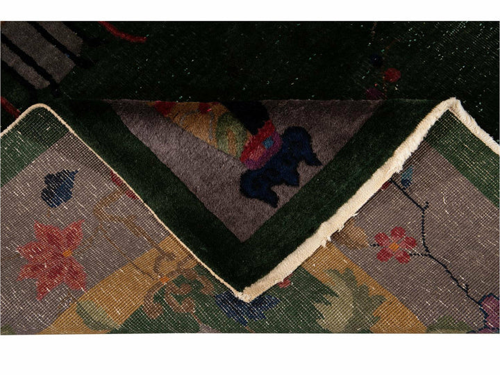 Antique Green Art Deco Chinese Wool Rug 8 X 10