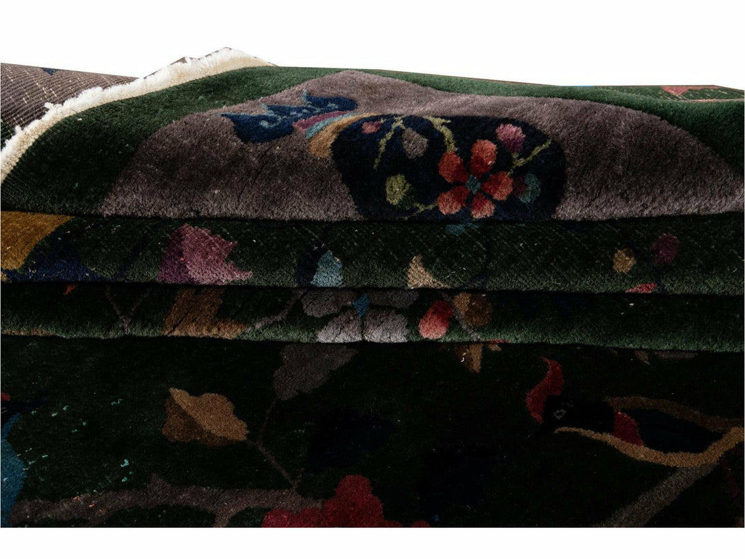 Antique Green Art Deco Chinese Wool Rug 8 X 10
