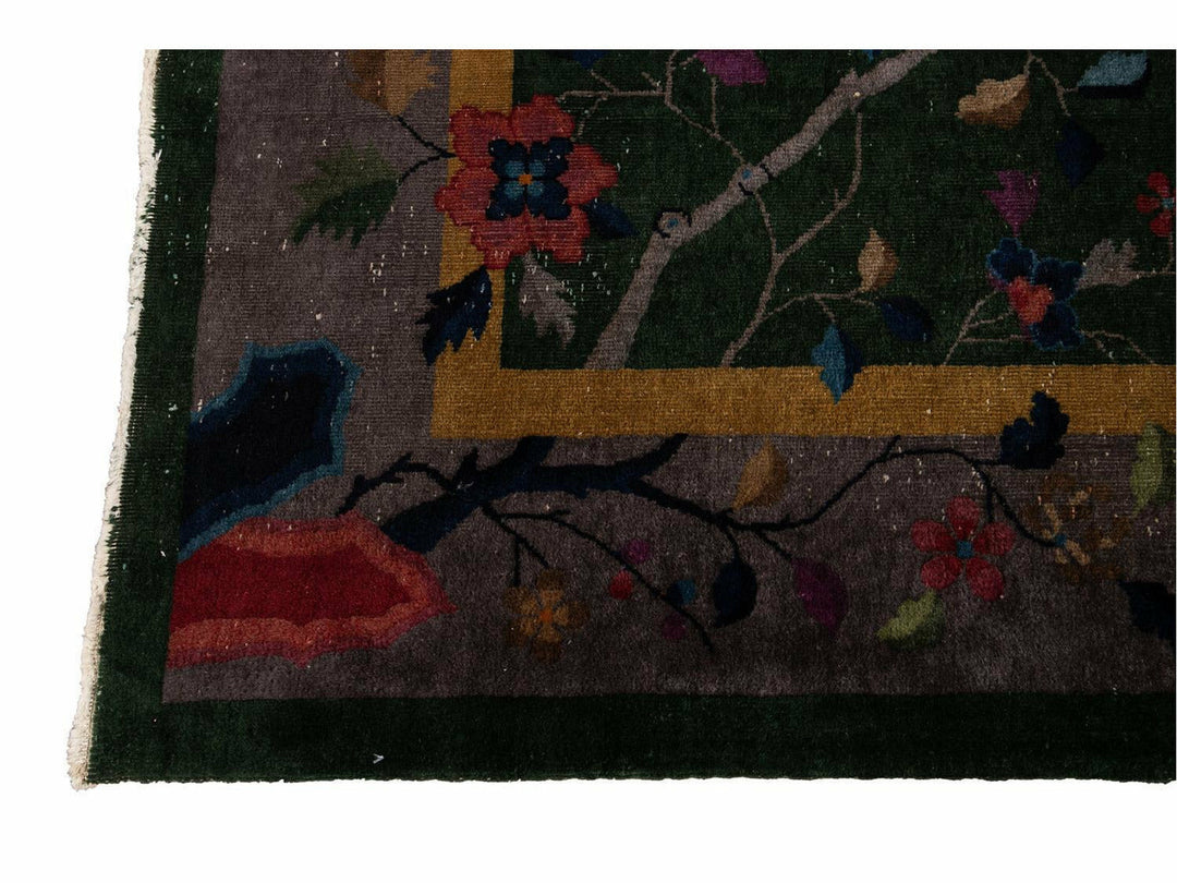 Antique Green Art Deco Chinese Wool Rug 8 X 10