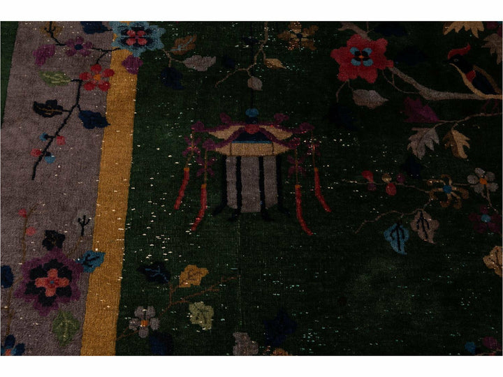 Antique Green Art Deco Chinese Wool Rug 8 X 10