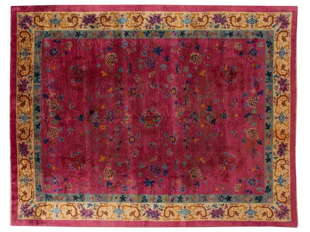 Antique Art Deco Chinese Wool Rug 9 X 12