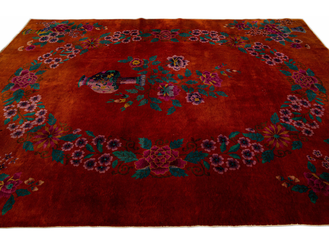 Antique Art Deco Wool Rug 9 X 12