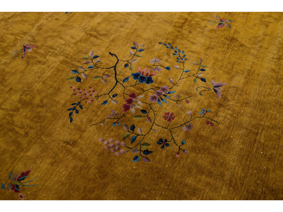 Antique Art Deco Chinese Wool Rug 12 X 20