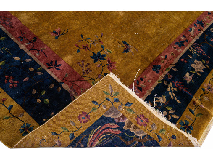 Antique Art Deco Chinese Wool Rug 12 X 20