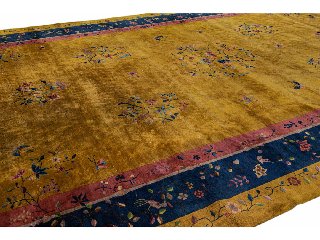 Antique Art Deco Chinese Wool Rug 12 X 20