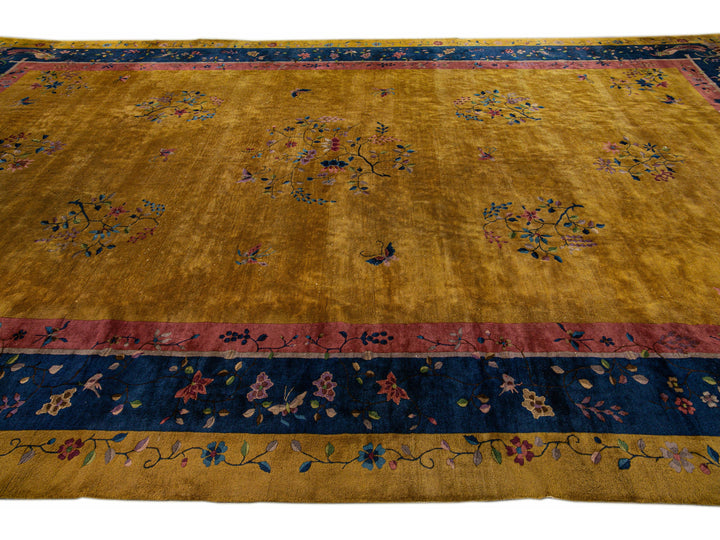 Antique Art Deco Chinese Wool Rug 12 X 20