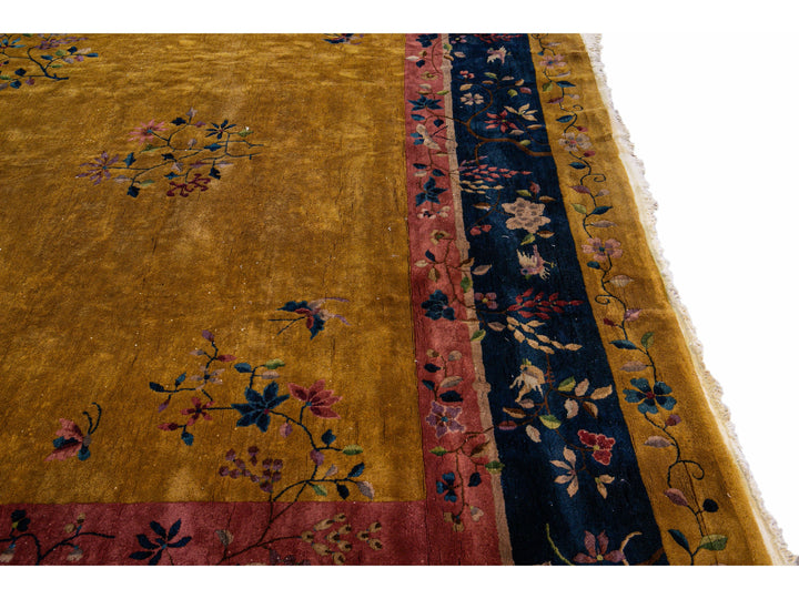 Antique Art Deco Chinese Wool Rug 12 X 20