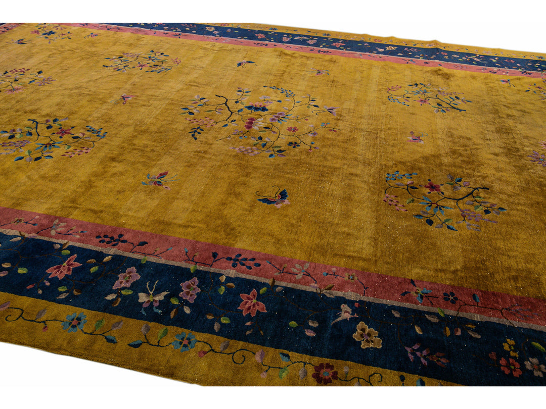 Antique Art Deco Chinese Wool Rug 12 X 20