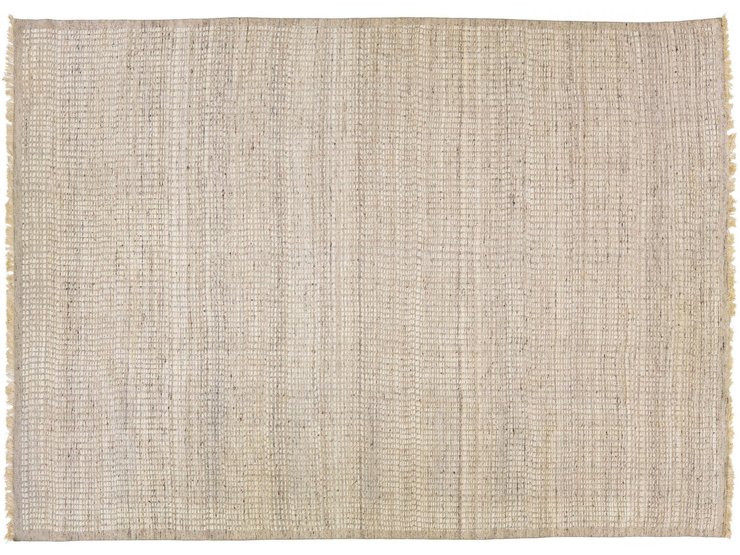 Modern Moroccan Style Beige Handmade Solid Wool Rug