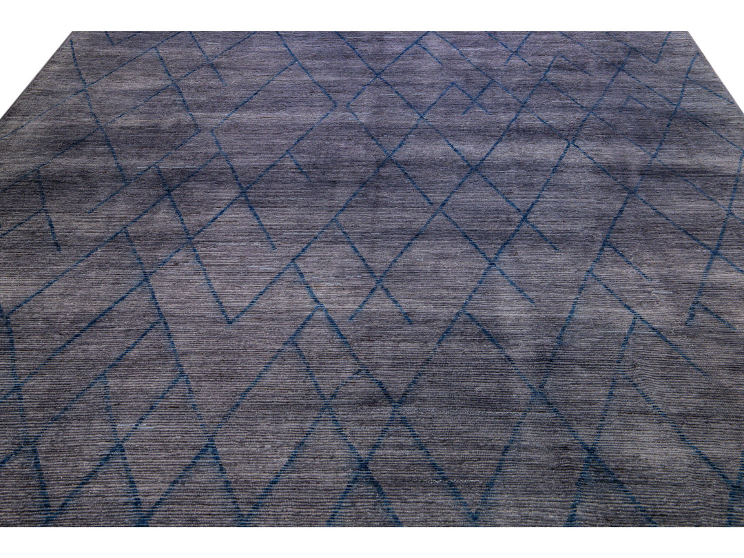 Modern Moroccan Style Handmade Tribal Gray Oversize Wool Rug