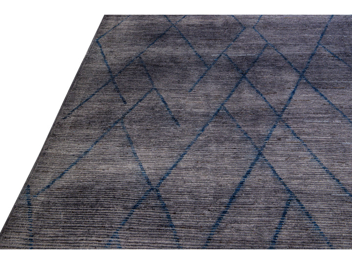 Modern Moroccan Style Handmade Tribal Gray Oversize Wool Rug