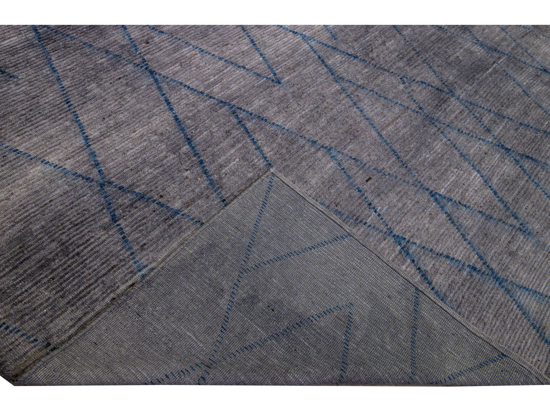 Modern Moroccan Style Handmade Tribal Gray Oversize Wool Rug