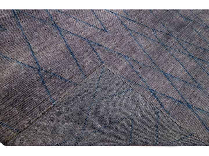 Modern Moroccan Style Handmade Tribal Gray Oversize Wool Rug