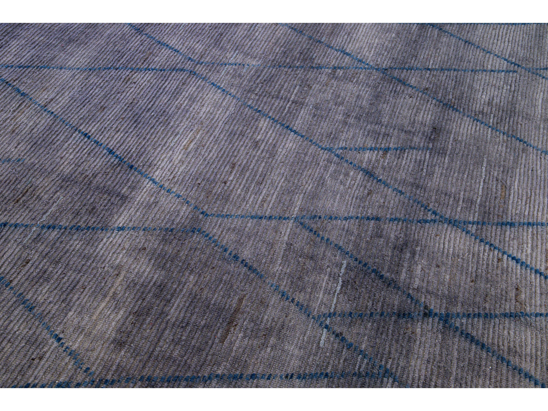 Modern Moroccan Style Handmade Tribal Gray Oversize Wool Rug