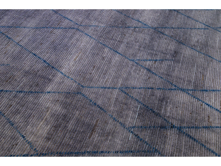 Modern Moroccan Style Handmade Tribal Gray Oversize Wool Rug