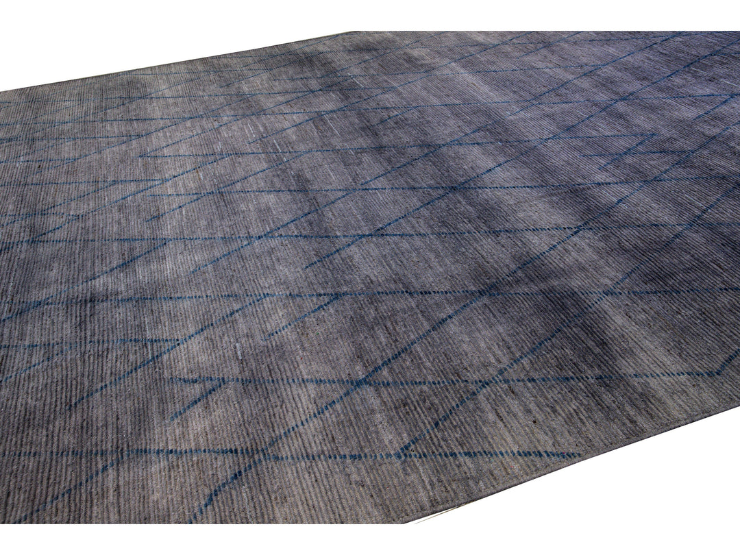Modern Moroccan Style Handmade Tribal Gray Oversize Wool Rug