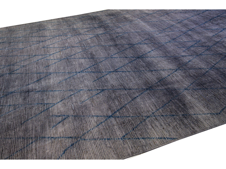 Modern Moroccan Style Handmade Tribal Gray Oversize Wool Rug