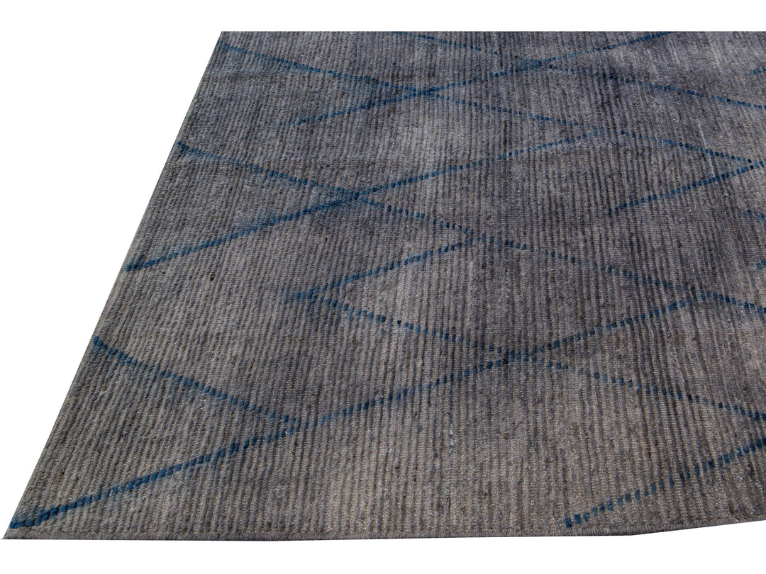 Modern Moroccan Style Handmade Tribal Gray Oversize Wool Rug